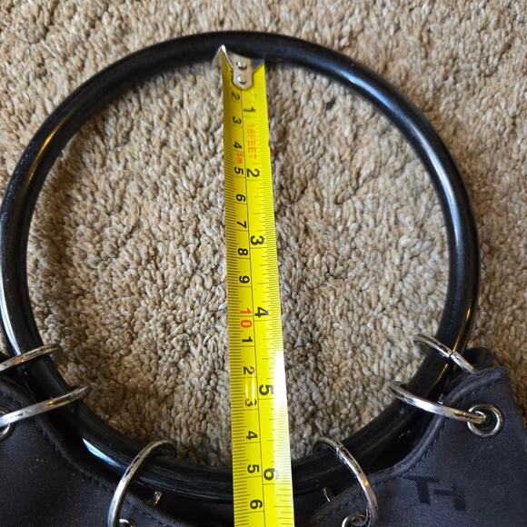 Tommy Hilfiger Y2K Black Handbag Ring Handle Ring Canvas Streetwear Club - Picture 9 of 9